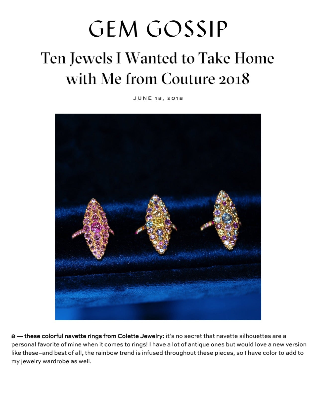 Colette Jewelry featured in Gem Gossip