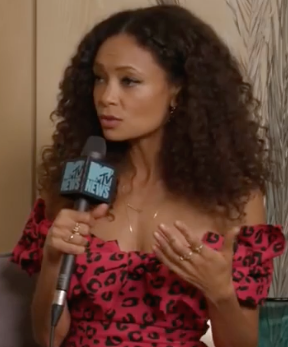 Thandie Newton wearing Colette Jewelry for MTV News