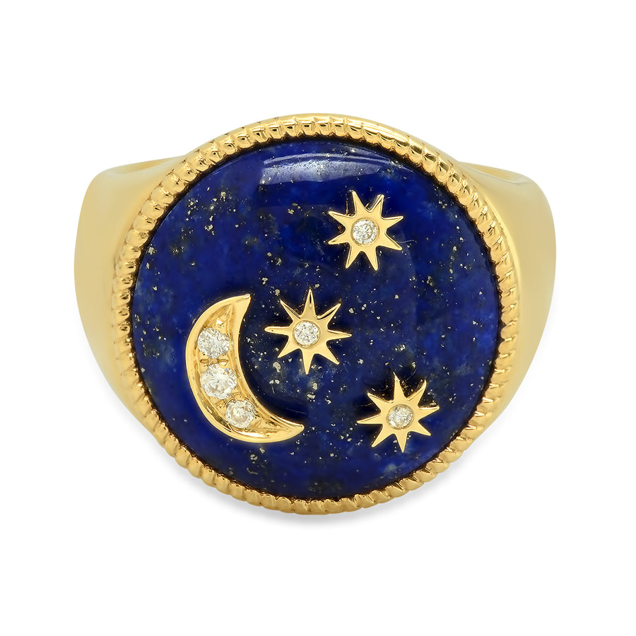 Moon and Stars Signet Hardstone Lapis