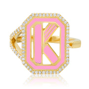 Gatsby Initial Ring with Diamonds - Fifteen Colors