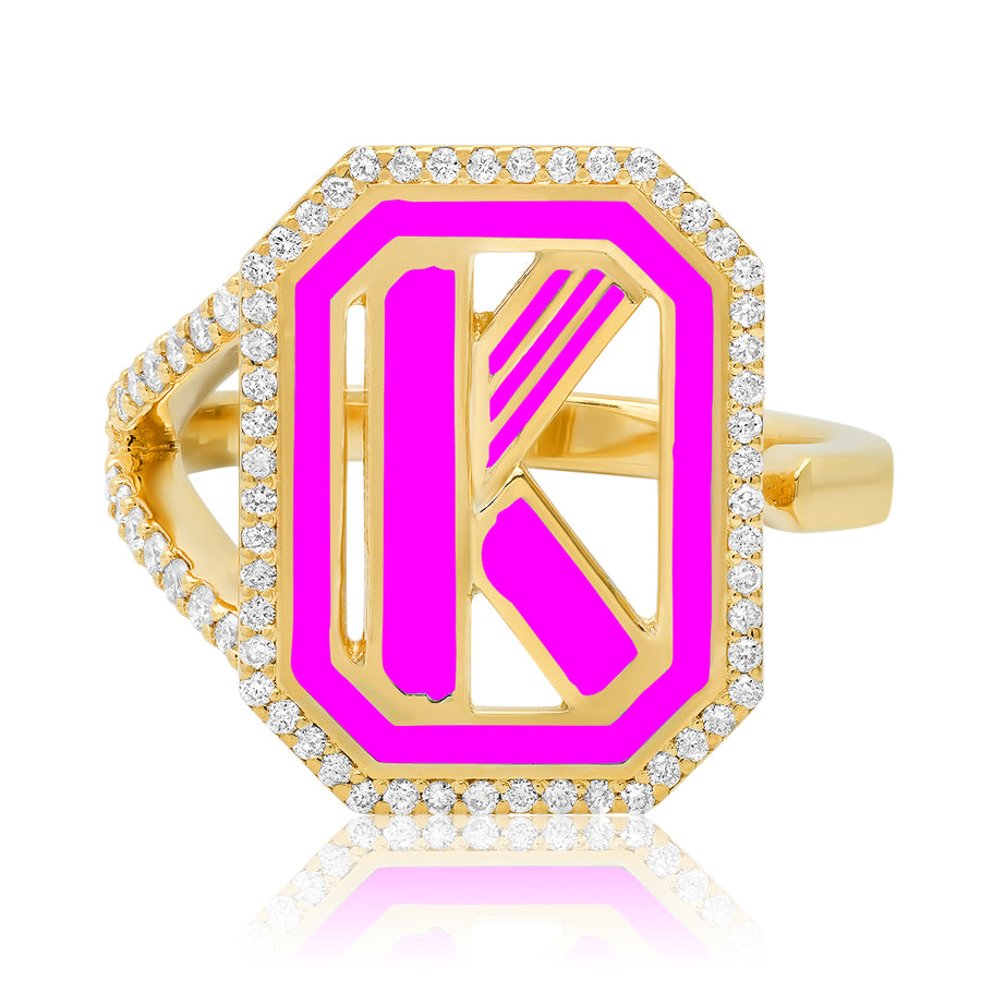 Gatsby Initial Ring with Diamonds - Fifteen Colors