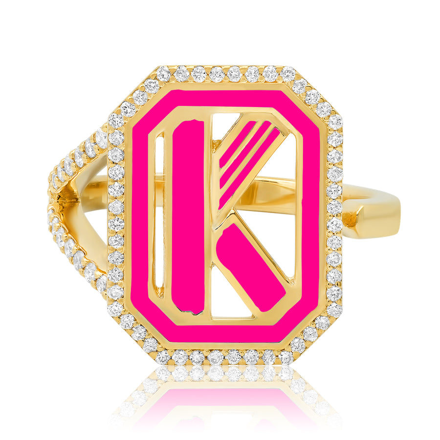 Gatsby Initial Ring with Diamonds - Fifteen Colors