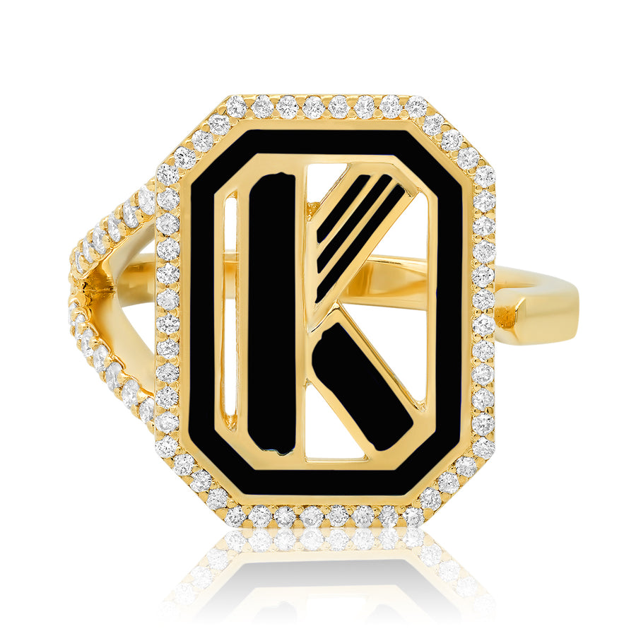 Gatsby Initial Ring with Diamonds - Fifteen Colors