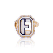 Gatsby Initial Ring with Diamonds - Fifteen Colors