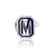 Gatsby Initial Ring with Diamonds - Fifteen Colors