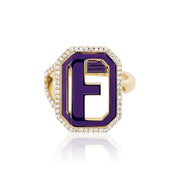 Gatsby Initial Ring with Diamonds - Fifteen Colors