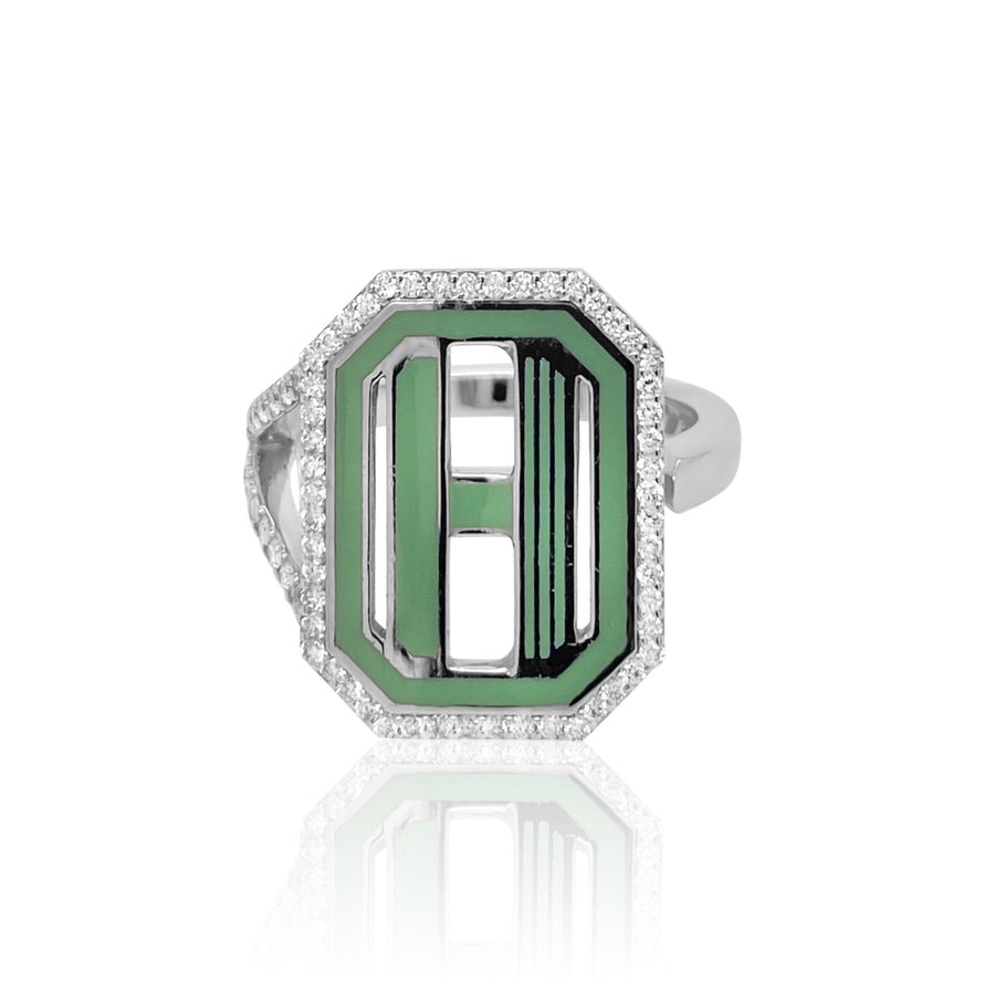 Gatsby Initial Ring with Diamonds - Fifteen Colors