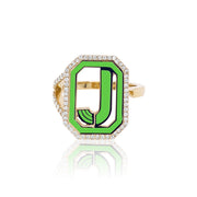 Gatsby Initial Ring with Diamonds - Fifteen Colors