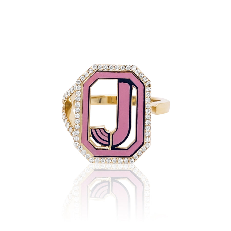 Gatsby Initial Ring with Diamonds - Fifteen Colors