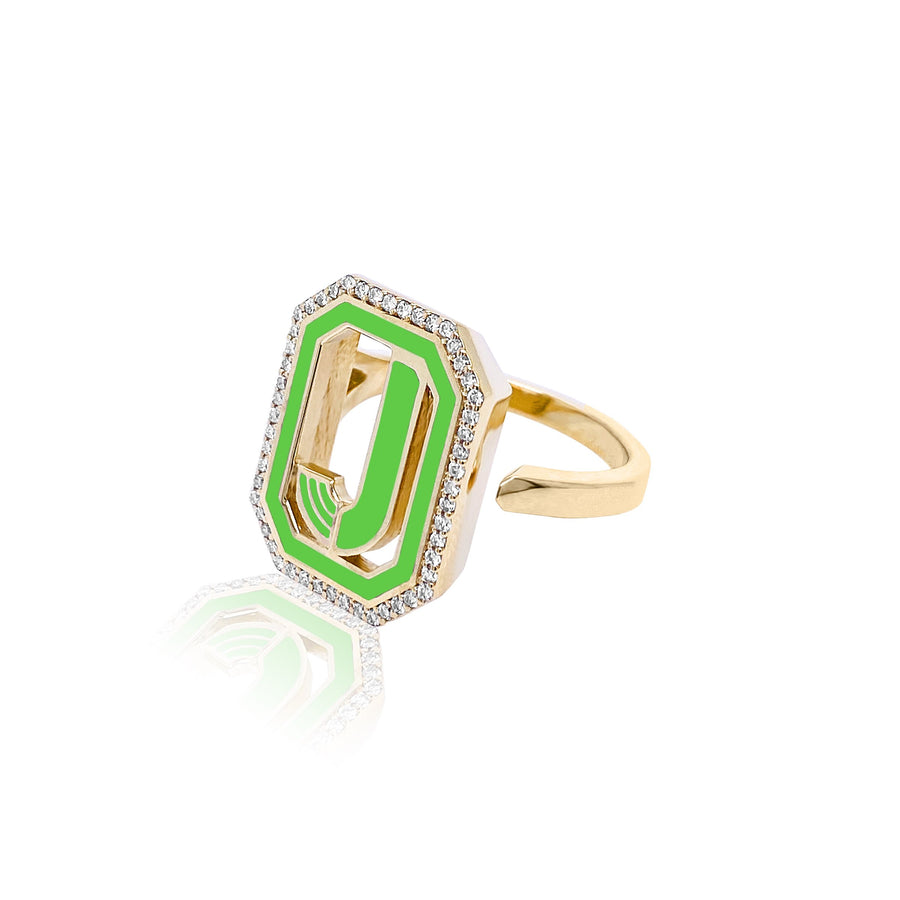 Gatsby Initial Ring with Diamonds - Fifteen Colors