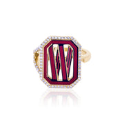 Gatsby Initial Ring with Diamonds - Fifteen Colors