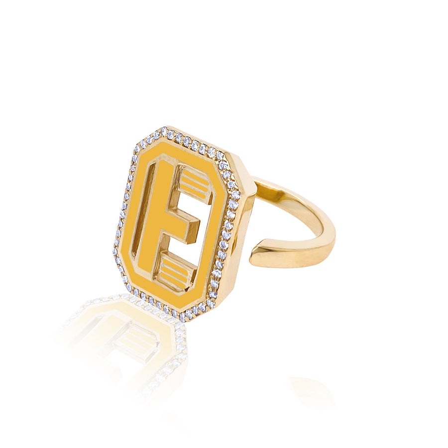 Gatsby Initial Ring with Diamonds - Fifteen Colors