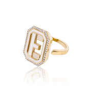 Gatsby Initial Ring with Diamonds - Fifteen Colors