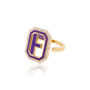 Gatsby Initial Ring with Diamonds - Fifteen Colors