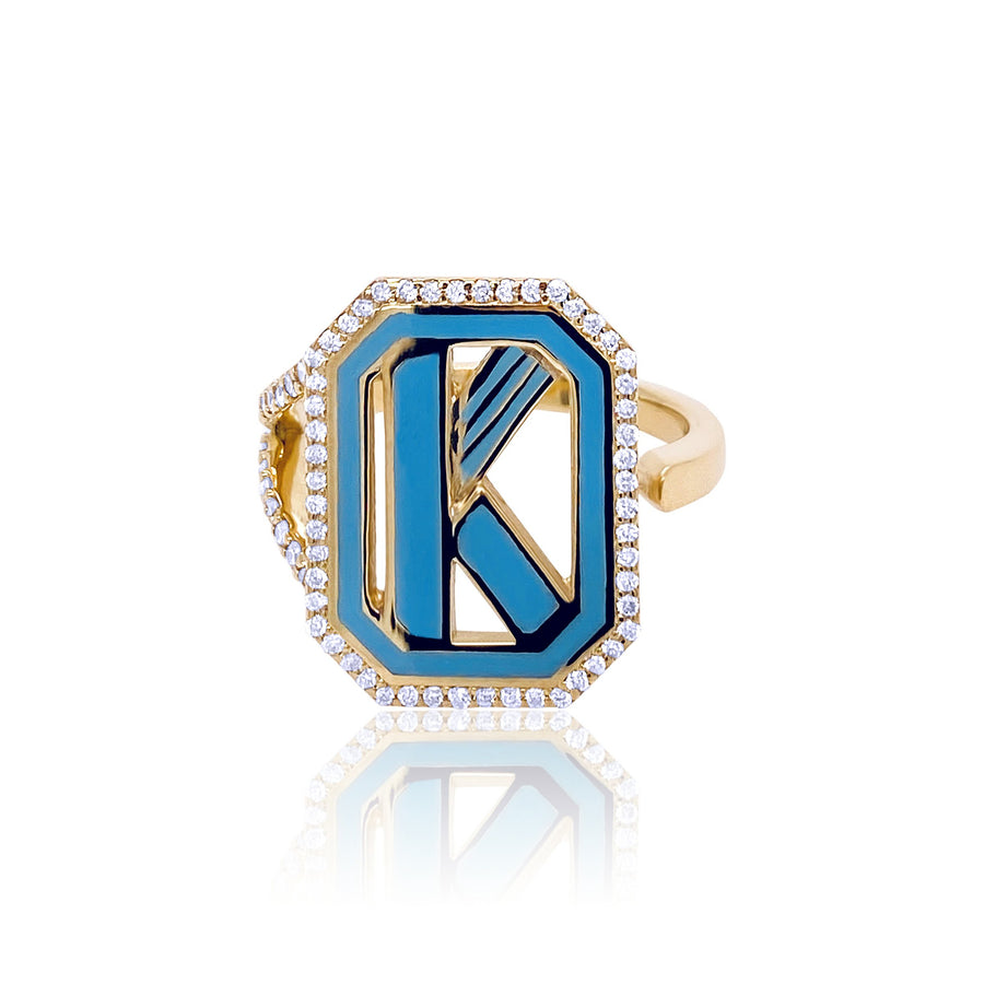 Gatsby Initial Ring with Diamonds - Fifteen Colors