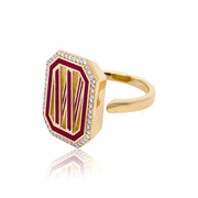 Gatsby Initial Ring with Diamonds - Fifteen Colors