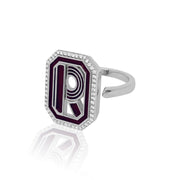 Gatsby Initial Ring with Diamonds - Fifteen Colors