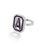 Gatsby Initial Ring with Diamonds - Fifteen Colors