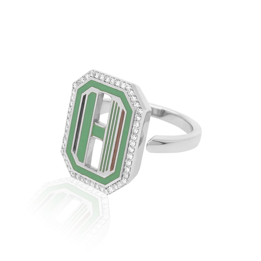 Gatsby Initial Ring with Diamonds - Fifteen Colors